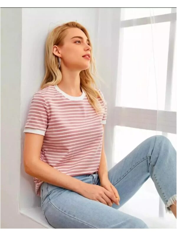 Striped Round Neck Regular T-shirt for Women
