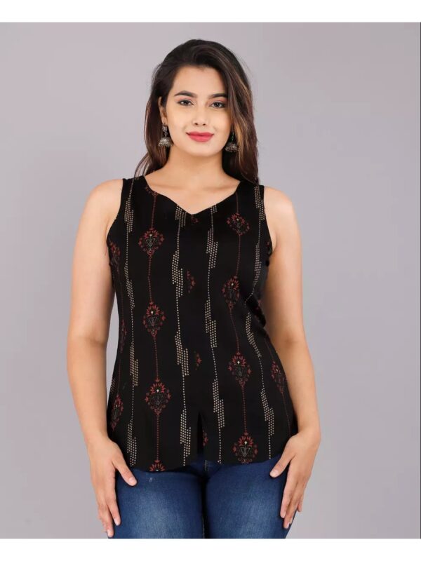 Sleeveless Ethnic Motifs Printed Tunic Top for Women
