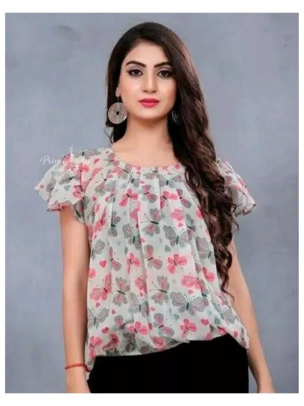 Butterfly Printed Multicolour Regular Balloon Top for Women