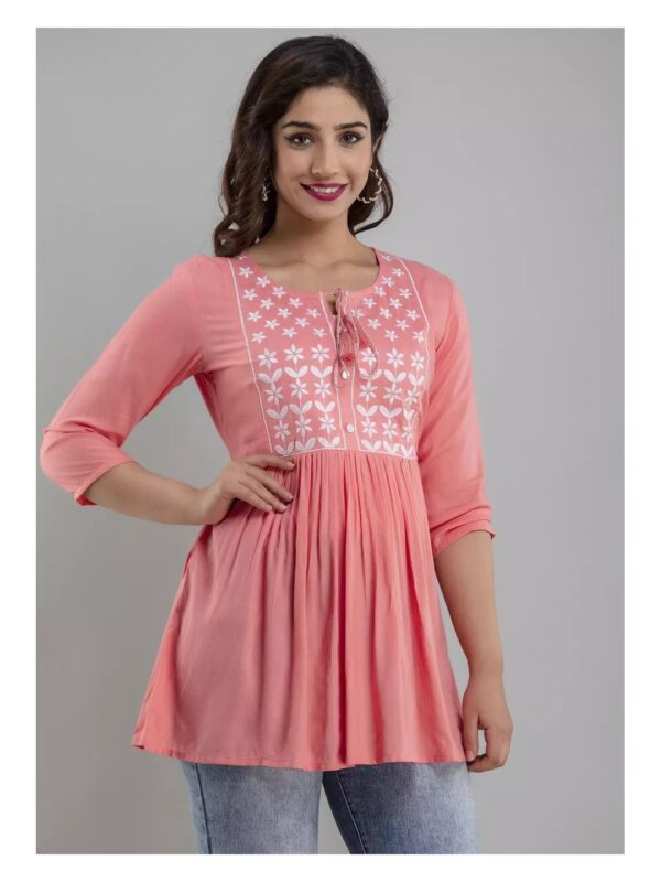 Smocked Tie-Up Printed Tunic Top for Women