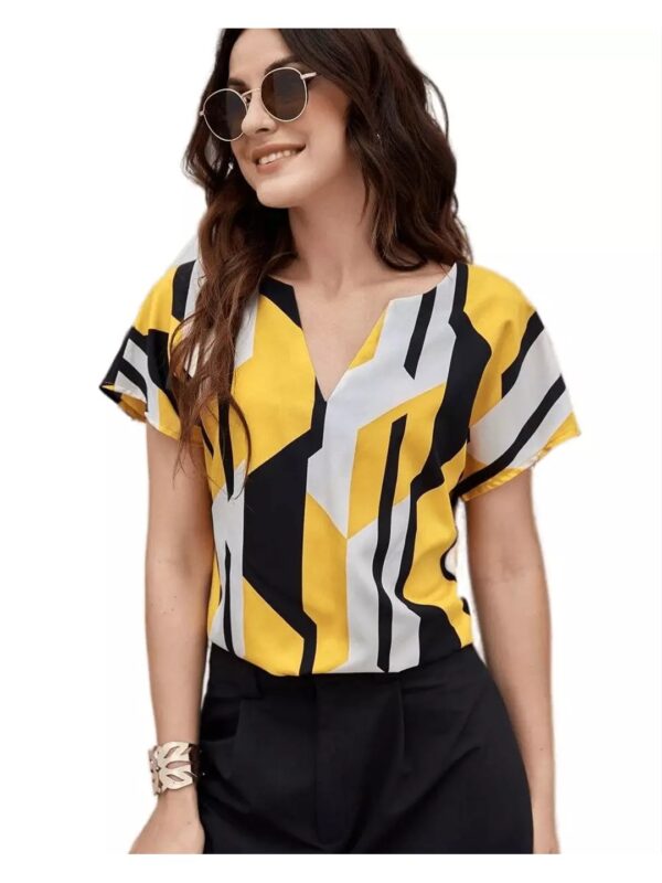 Abstract Printed V-Neck Boxy Top for Women