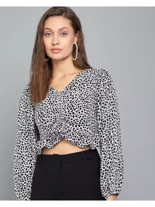 Animal Printed Smocked Crop Top for Women