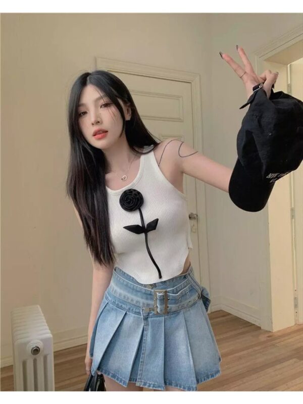 Rose Applique Ribbed Corset Top for Women