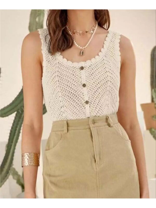 Solid Self-Design Sleeveless Top for Women