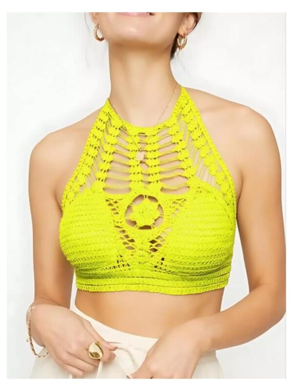 Solid Self-Design Halter Neck Bralette Top for Women
