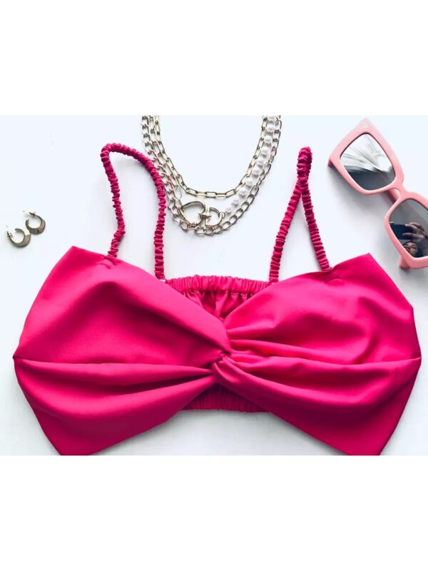 Solid Smocked Bow Crop Top for Women