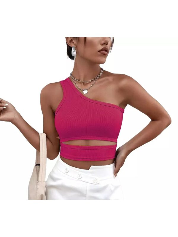 Solid One Shoulder Front Cut-Out Crop Top for Women