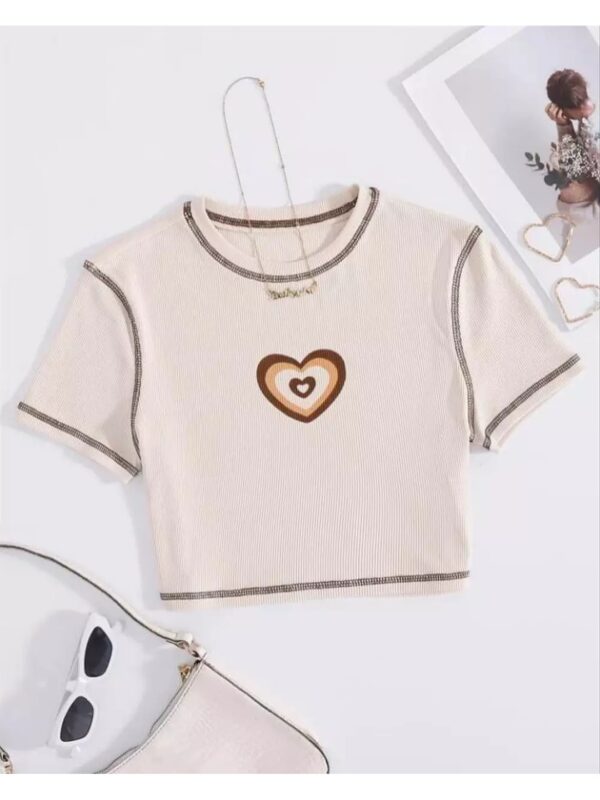 Contrast Heart Printed Crop Top for Women