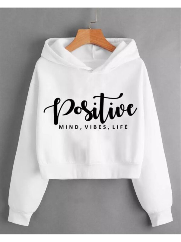 Trendy Positive Vibe Typography Cropped Hoodie for Women