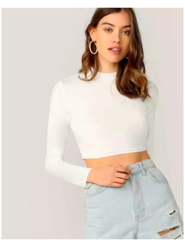 Solid White High Neck Crop Top for Women