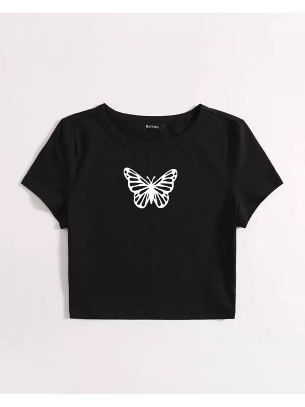 Cotton Butterfly Printed Crop Top for Women