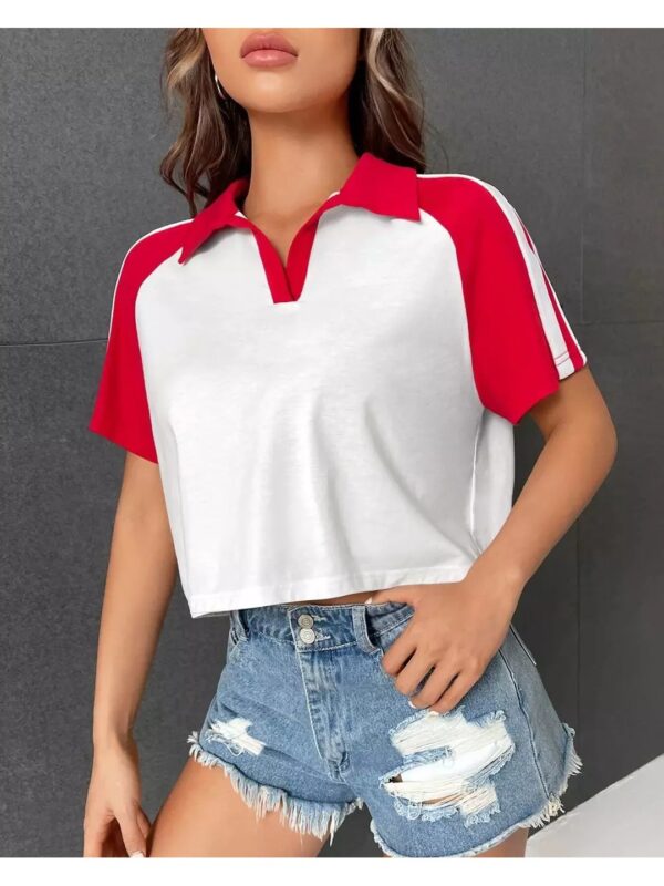 Colour-Blocked Boxy Crop T-shirt for Women