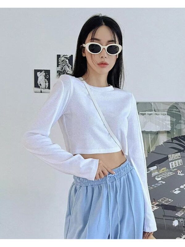 Solid Long Sleeve Crop Top for Women
