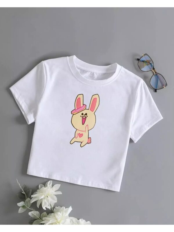Bunny Printed Round Neck Crop Top for Women