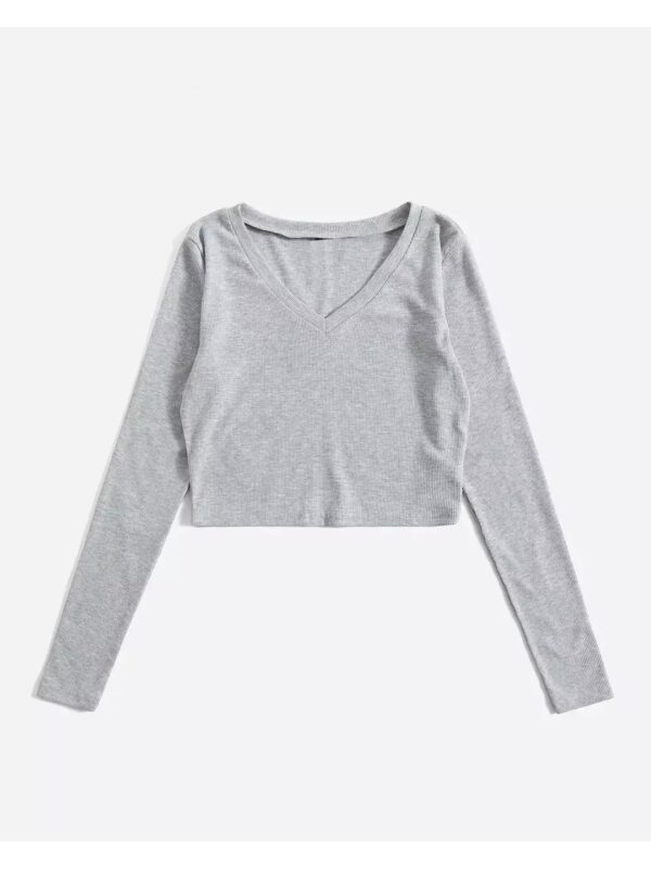Solid V-neck Crop Top for Women