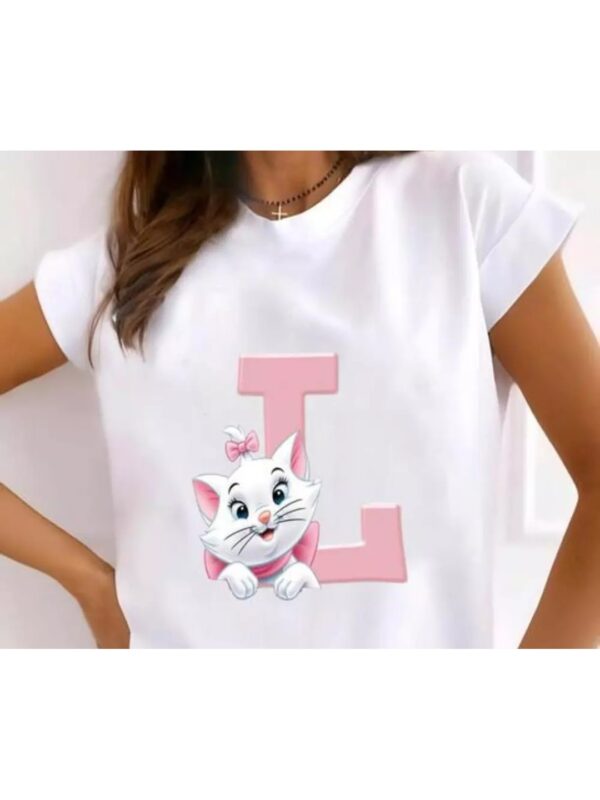 L Letter Kitty Printed Regular Top for Women