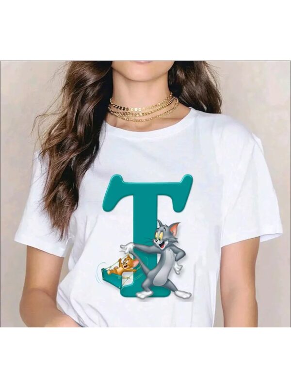 T Letter Tom & Jerry Printed Regular Top for Women