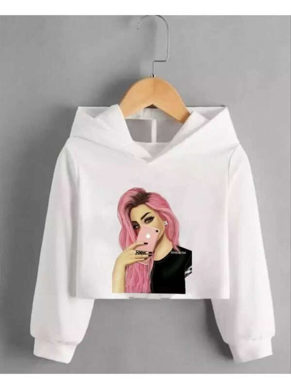iPhone Girl Graphics Print Cropped Hoodie for Women