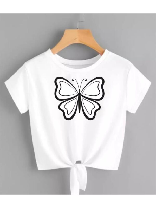 Butterfly Graphics Print Front Tie-Knot Crop Top for Women