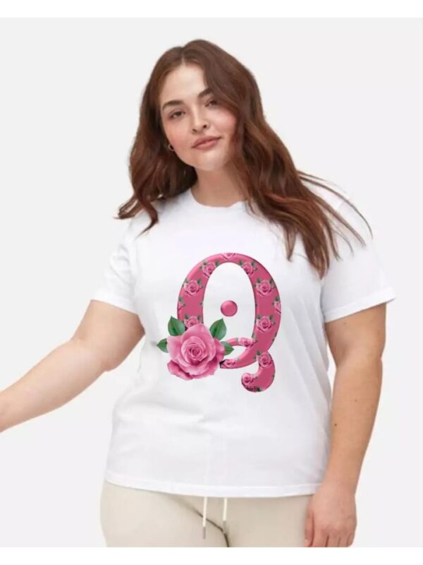 Q Letter Rose Graphics Print Regular Top for Women
