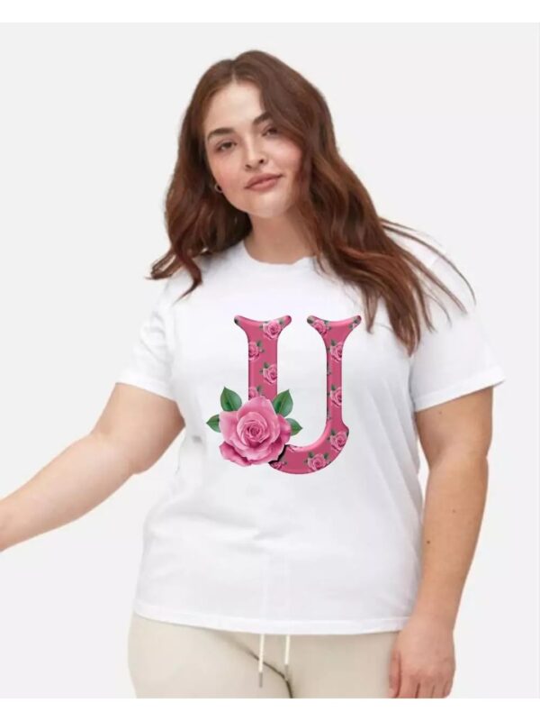 U Letter Rose Graphics Print Regular Top for Women