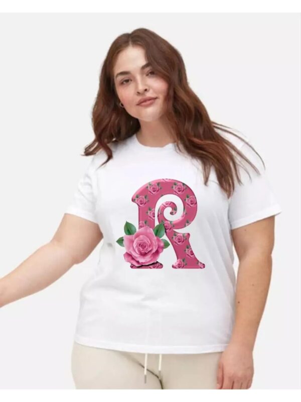 R Letter Rose Graphics Print Regular Top for Women