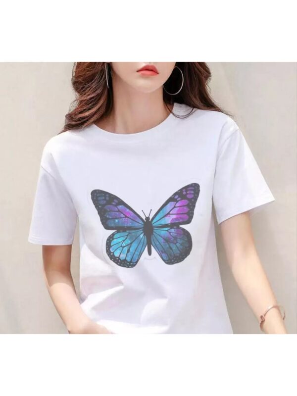 Blue Butterfly Printed Oversized T-shirt for Women