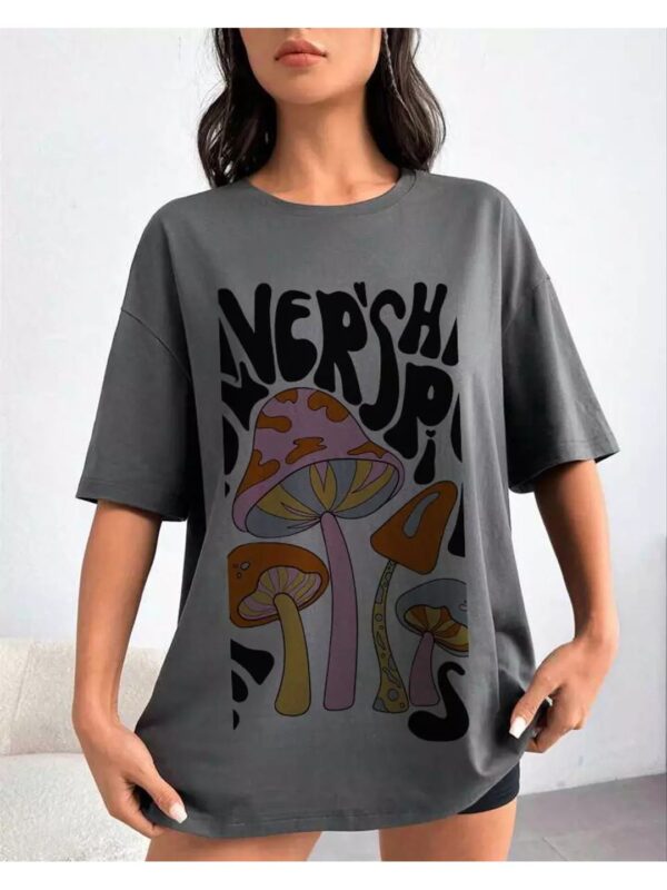 Mushroom Printed Oversized T-shirt for Women