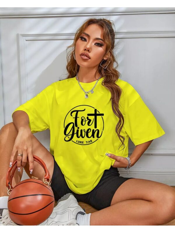 Forgiven Bible Verse Printed Yellow Oversized T-shirt for Women