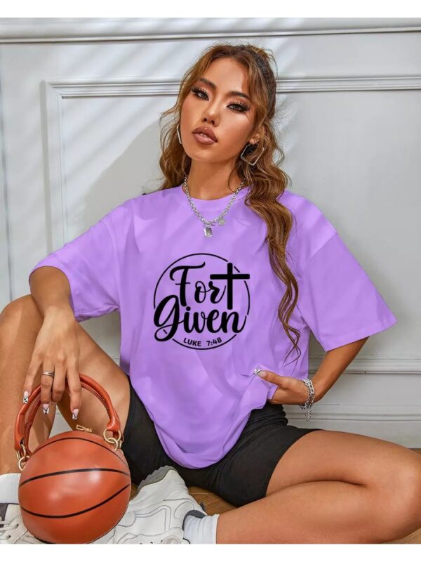 Forgiven Bible Verse Printed Lavender Oversized T-shirt for Women