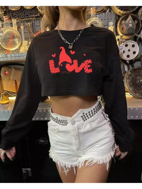 Love Printed Cropped Sweatshirt for Women