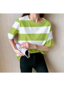 Horizontal Stripes Colour-Blocked Boxy T-shirt for Women