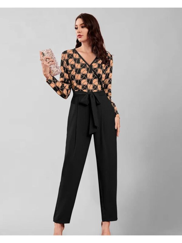 Abstract Print Wrap Top Jumpsuit for Women