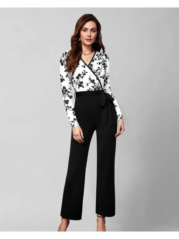 Floral Print Wrap Top Jumpsuit for Women