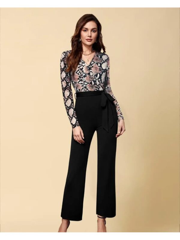 Abstract Print Wrap Top Jumpsuit for Women