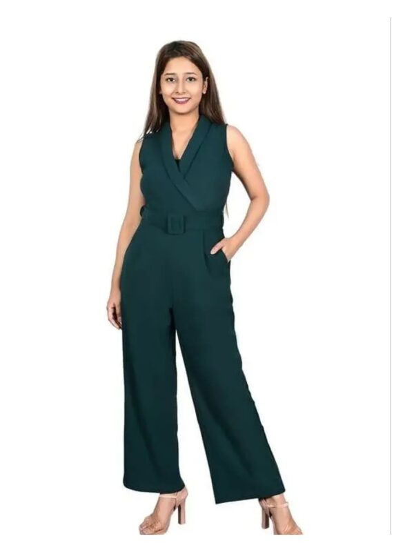 Solid V-neck Sleeveless Jumpsuit for Women