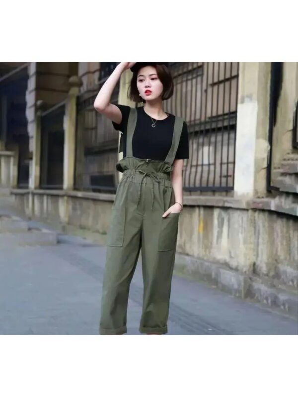 Denim Dungaree Trousers with T-shirt Combo for Women