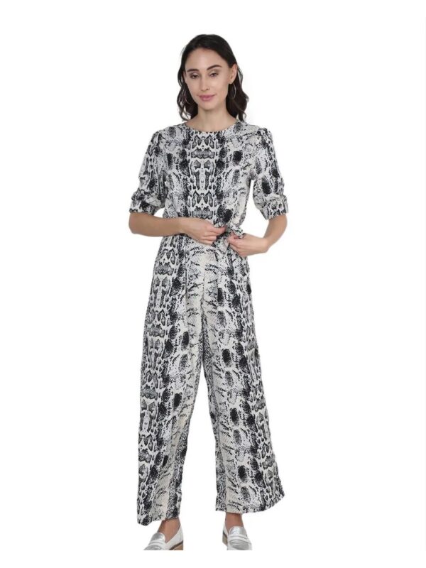 Abstract Print Three-Quarter Sleeve Jumpsuit for Women