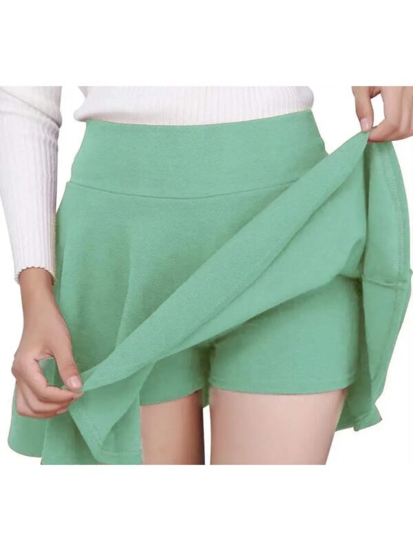 Solid Skater Skirt with Attached Shorts for Women