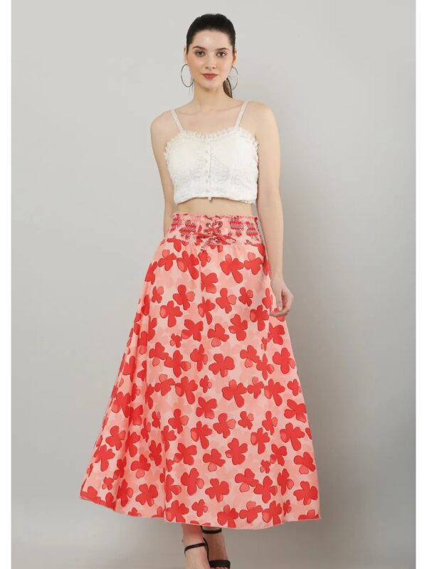 Red Floral A-Line Maxi Skirt for Women