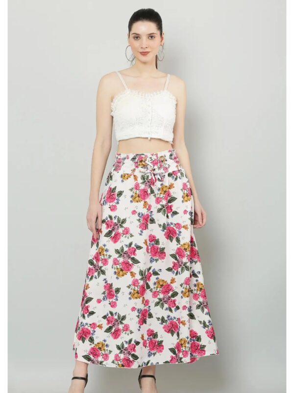 White Floral High Waist Maxi Skirt for Women
