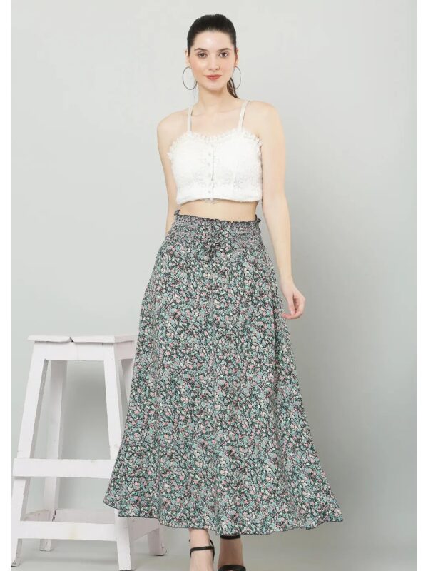 Grey Floral High Waist Maxi Skirt for Women