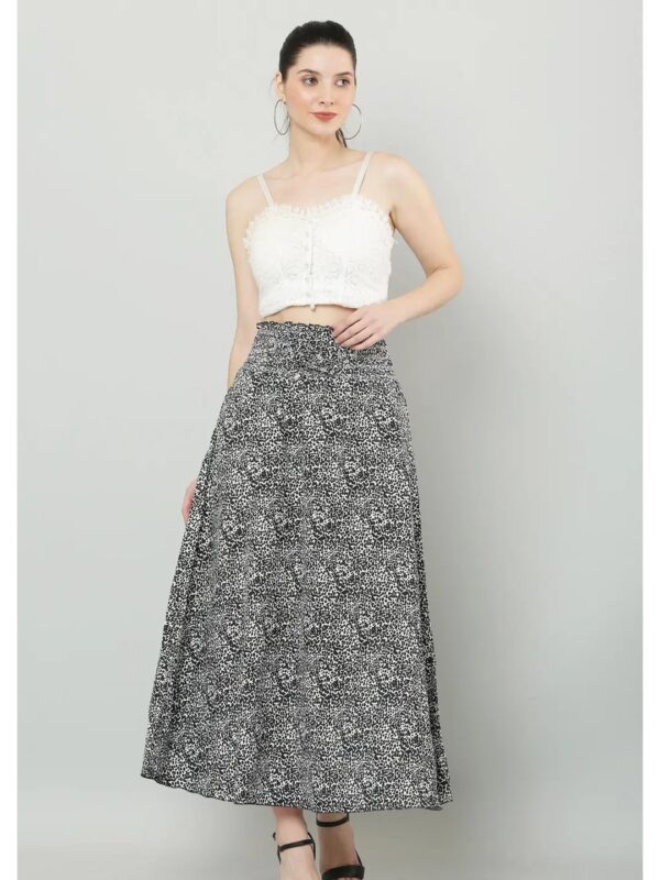 Black Floral High Waist Maxi Skirt for Women