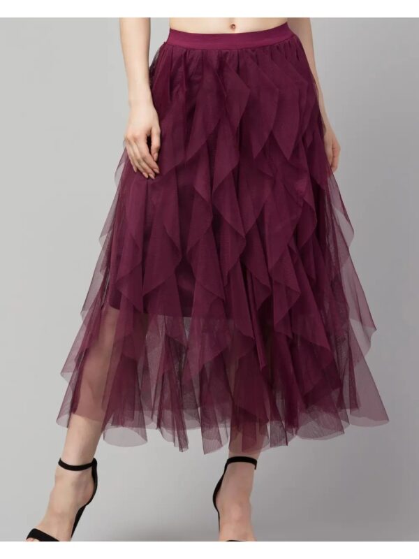 Solid Net Maxi Frill Tulle Skirt for Women