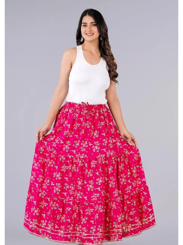 Pink Floral Printed A-line Maxi Skirt for Women