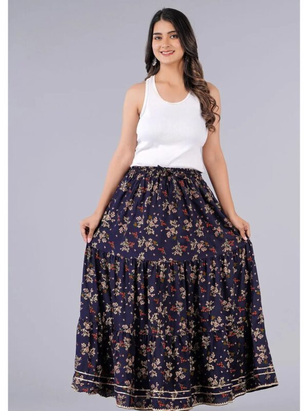 Black Floral Printed A-line Maxi Skirt for Women