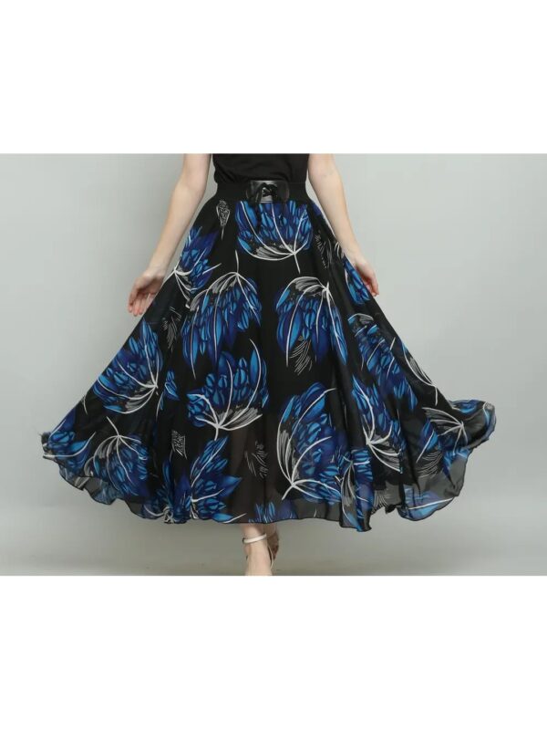 Blue Floral Printed Georgette Maxi Skirt for Women