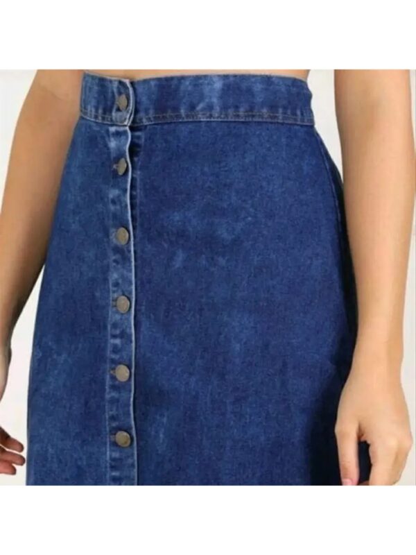 Button Down Denim Midi Pencil Skirt for Women