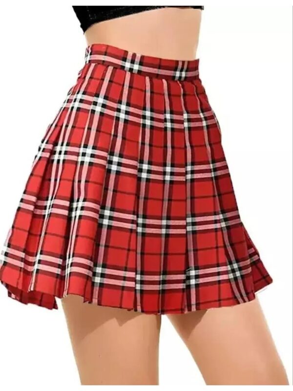 Red Plaid Pleated Mini Skirt for Women