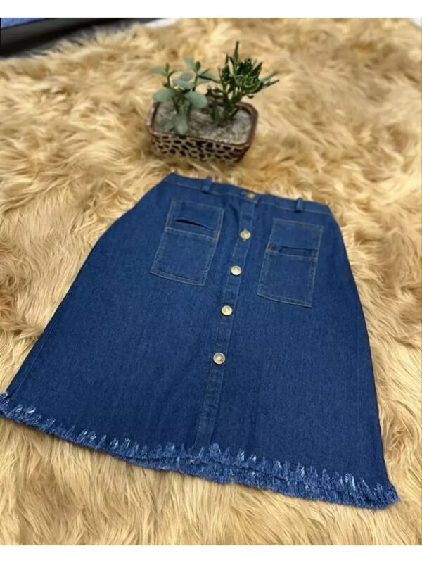 Blue Solid Buttoned Mini Denim Skirt for Women